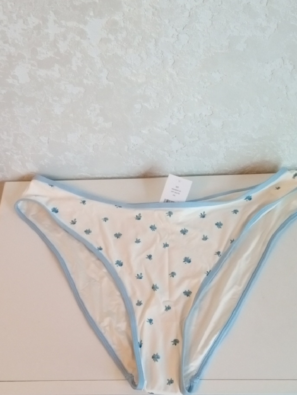 WeWoreWhat Cream Bikini Briefs with Light Blue Trim and Floral Dots